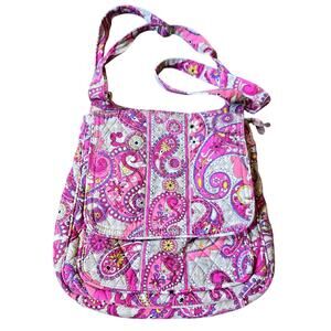 Vera Bradley Quilted Paisley Messenger Bag Purse Satchel Pink Yellow Boho Fairy